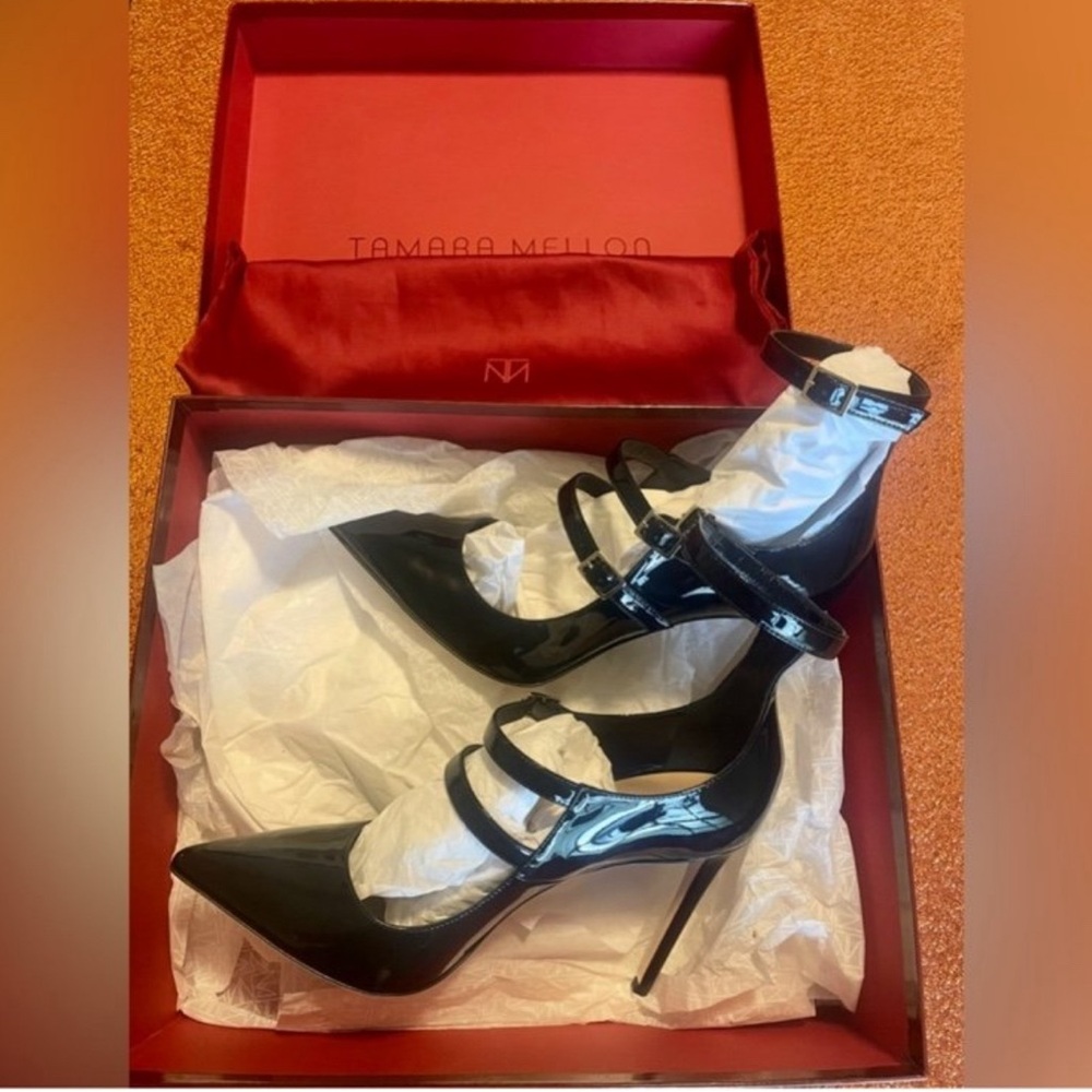 Tamara Mellon Glossy Black Stiletto Heels